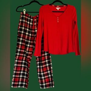 Sonoma Pajama Set; Red Top & Plaid Bottoms Size XS